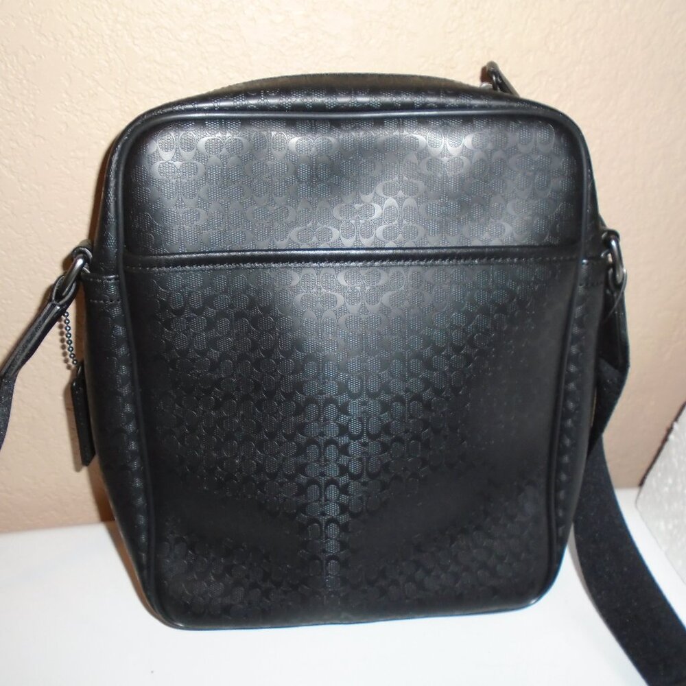 NEW COACH UNISEX SIGNATURE C LOGO BLACK GUNMETAL FLIGHT BAG PURSE TOTE F70848 - Picture 2 of 11